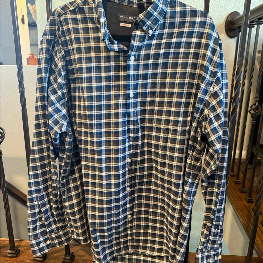 Van Heusen Blue and White Casual Button Down Shirt